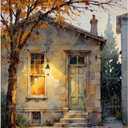 Cozy House Paint by Numbers Kit for Adults - DIY Autumn Cottage with Lamp Light Painting on Canvas 16x20In, Framed Acrylic Paint Set, Suitable for Beginners, Art for Home Decoration or Gifts