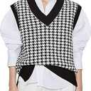 New Women's Houndstooth Knitted V-Neck Sleeveless Pullover Sweater
M
