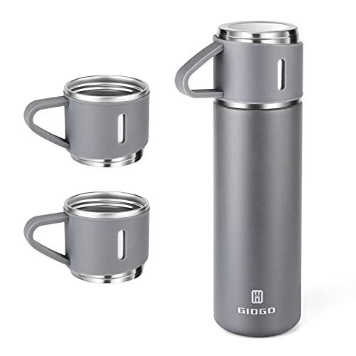 Stainless Steel Thermo 500ml/16.9oz Vacuum Insulated Bottle with Cup for Coffee Hot drink and Cold drink water flask.(Gray,Set)
