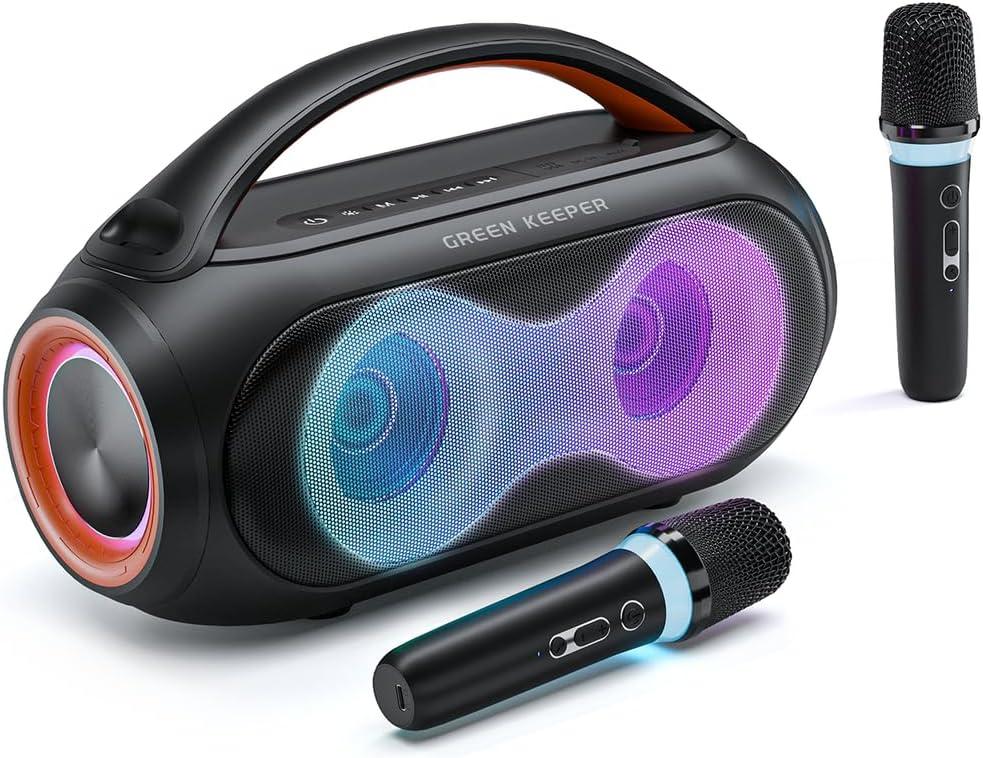 Portable Karaoke Machine for Adults with 2 Wireless Microphones, 200W Peak Bluetooth Speaker, 5 Magic Voice Effects, RGB Party Lights, TWS, AUX/USB/TF, for Kids, Adults & Outdoor Party Fun