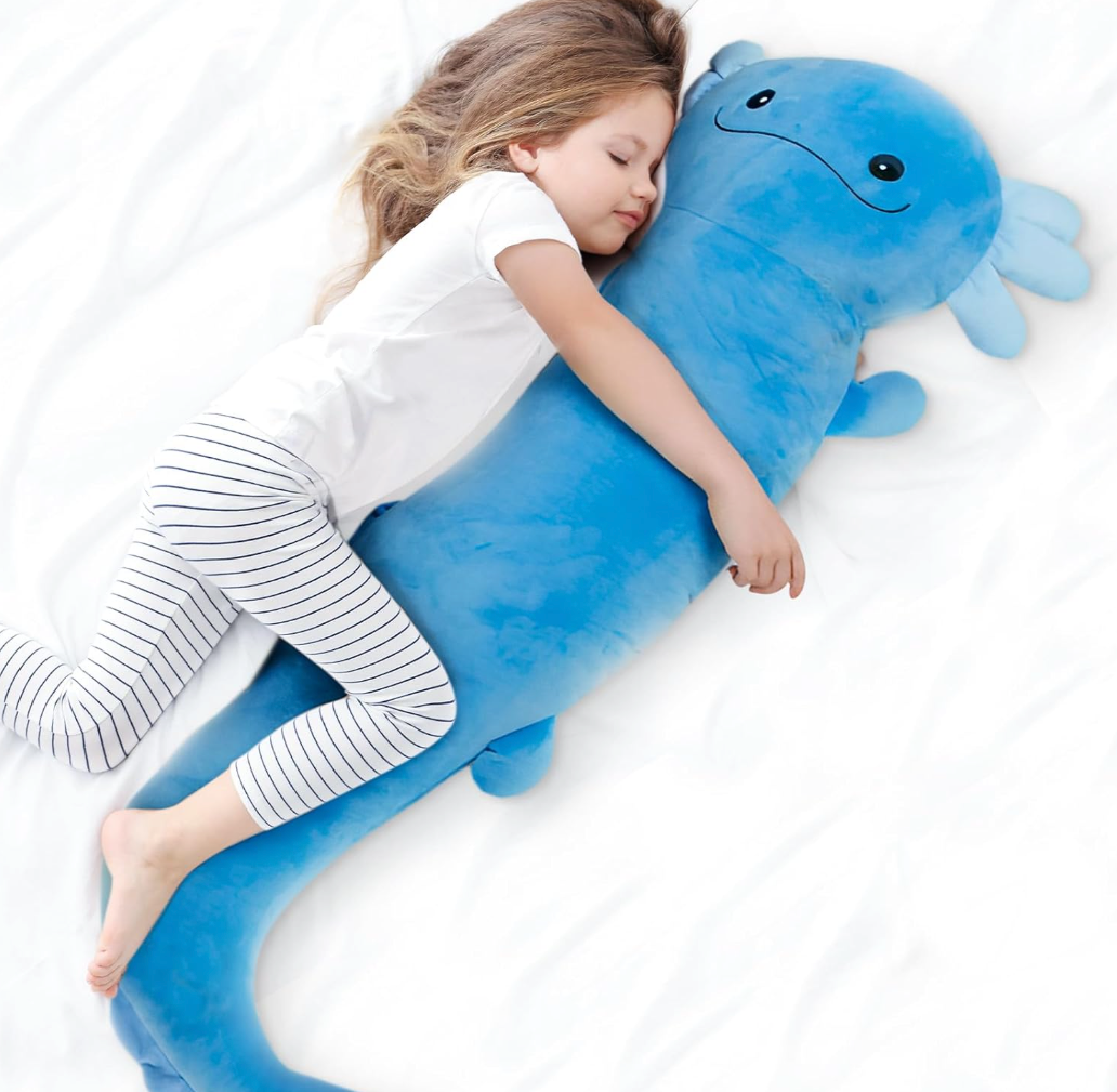 48 inch Giant Axolotl Plush Huge Stuffed Animal, Big Blue Axolotl Glow in The Dark Plushies, Jumbo Salamander Body Pillow Gifts for Kids Adults, Birthday, Valentine's