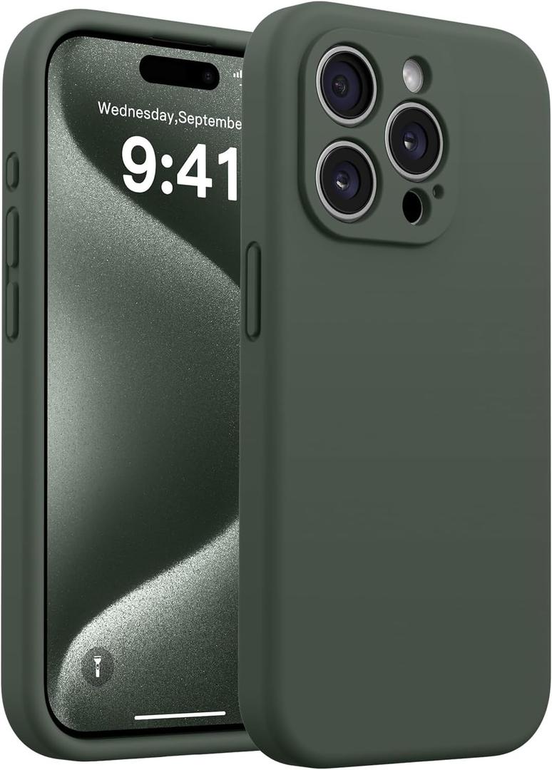 AOTESIER Magnetic for iPhone 15 Pro Case, Upgraded Full Camera Protection | Food Grade Silicone | MagSafe Compatible | Shockproof Protective Phone Case with Anti-Scratch Lining, Alpine Green