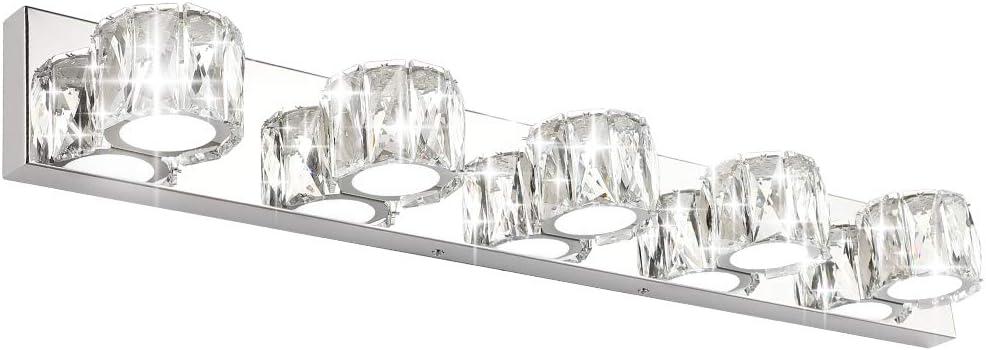 Aipsun 5 Lights Crystal Vanity Lights Modern LED Vanity Lights for Bathroom Vanity Lighting Fixtures Modern Bathroom Wall Light