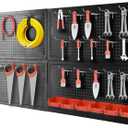Jack Boss 48x24 Inch Metal Pegboard Wall Organizer, Black Pegboard Panels Tool Organizer Kit with Accessories Hooks and Bins, Peg Board Utility Tool Storage for Garage Workbench Shed