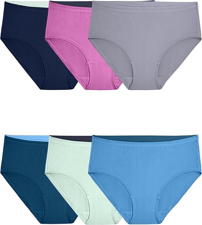 Fruit of the Loom Women's Breathable Underwear, Moisture Wicking Keeps You Cool & Comfortable (7, Micro Mesh - Hi Cut - 6 Pack - Colors May Vary)
