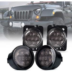 Xprite Smoked Lens Turn Signal & Side Marker Lights Kits Compatible with 2007-2018 Jeep Wrangler JK JKU Unlimited, JK LED Blinker, Amber