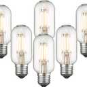 Emliviar Vintage T45 LED Edison Bulbs 6 Packs, Antique Tubular Bulbs 6W 2700K Warm White, E26 Base 60 Watt Equivalent 700 Lumens Clear Glass, T45-LED