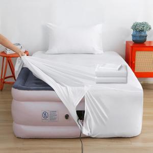 Air Mattress Sheet Set Twin Size, 3 Piece Deep Pocket Bed Sheet Set for 16-24 Inch Air Bed, Easy Inflate Access, Perfect for Guest Room, RV, Camping, White