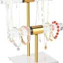 Necklace Holder Bracelet Holder, 2-Tier Acrylic Jewelry Display Stand Gold Jewelry Tower Stand Crystal T Bar Jewelry Organizer Gift for Women(2-Tier 1pc)