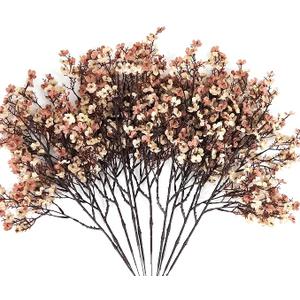 10 Pcs Babys Breath Artificial Flowers Bulk Real Touch Flowers Fake Flowers Silk Flowers for Home Decor Indoor Floral Arrangement Table Centerpieces Festival Party Decor (Beige Brown)