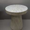 PEMAR Mother of Pearl Pedestal Side Table Modern Mushroom Minimalist Drink Accent End Table for Small Space, Bedside for Bedroom, Living Room, Hallway (White & Cream Sunlight)