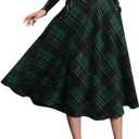 IDEALSANXUN Womens Plaid Wool Skirts Elastic Waist A-Line Pleated Tartan Long Skirts (Mid-calf Green)