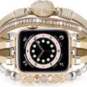 VISOOM Beaded Boho Bracelet Compatible for Apple Watch Band 38/40/41/42mm Series 10 11 Women Leather Fashion Cute Handmade Multilayer Wrap Watch Strap for iWatch Bands (Gold) (5.4~7.2")