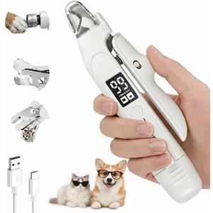 2-in-1 Dog & Cat Nail Clipper and Grinder, LED Light, USB-C | Low-Noise Motor, Safety Lock, Nail Catcher, 3 Grinding Ports and Rechargeable Design for Cats, Small and Medium Dogs