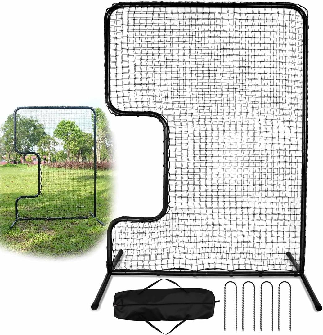 Heavy Duty Standard C Softball Pitching Screen, C Screen Baseball for Batting Cage, Portable Softball Baseballs Pitching Machine Protective Screen with 33 x 18 Cutout, Batting Practice Equipment