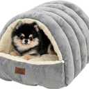 Covered Cat Bed Cave for Indoor Cats, 2-in-1 Enclosed Pet Bed for Small Dogs and Kittens with Zippered Washable Cat Mats, Cat House Bed, Grey