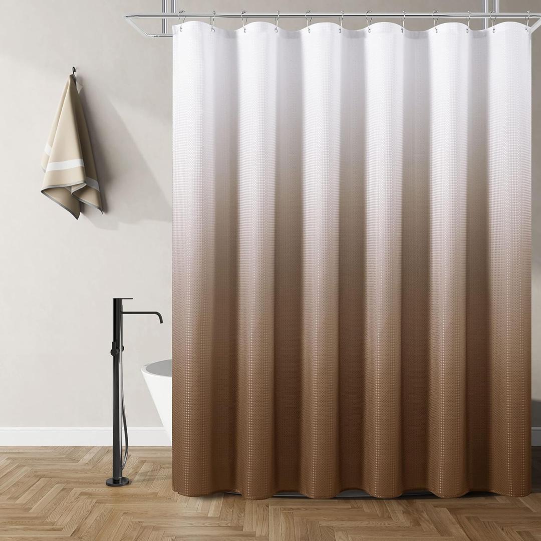 Naturoom Brown Shower Curtains Brown and White Curtains for Bathroom Ombre Waffle Curtain Tan Cloth Shower Drape Liner Taupe Earth Tone Bath Curtain Water Repellent  Brown, 72"W x 72"L (Pack of 1)