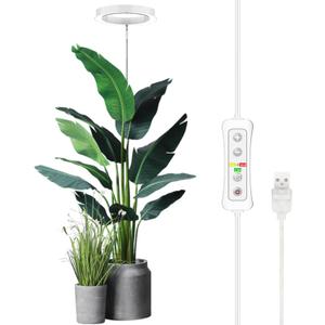 yadoker Plant Grow Light, LED Growing Light Full Spectrum for Indoor Plants,Height Adjustable, Automatic Timer, 5V Low Safe Voltage,Idea for Large Plant Light (1 Pack, White)