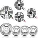 Electric Stove Burner Drip Pans W10196405(8) W10196406(6) Silver + Electric Stove Burner Replacement MP15YA(6") MP21YA(8") Compatible for Whirl-pool Ken-more May-tag Ama-na by MIFLUS