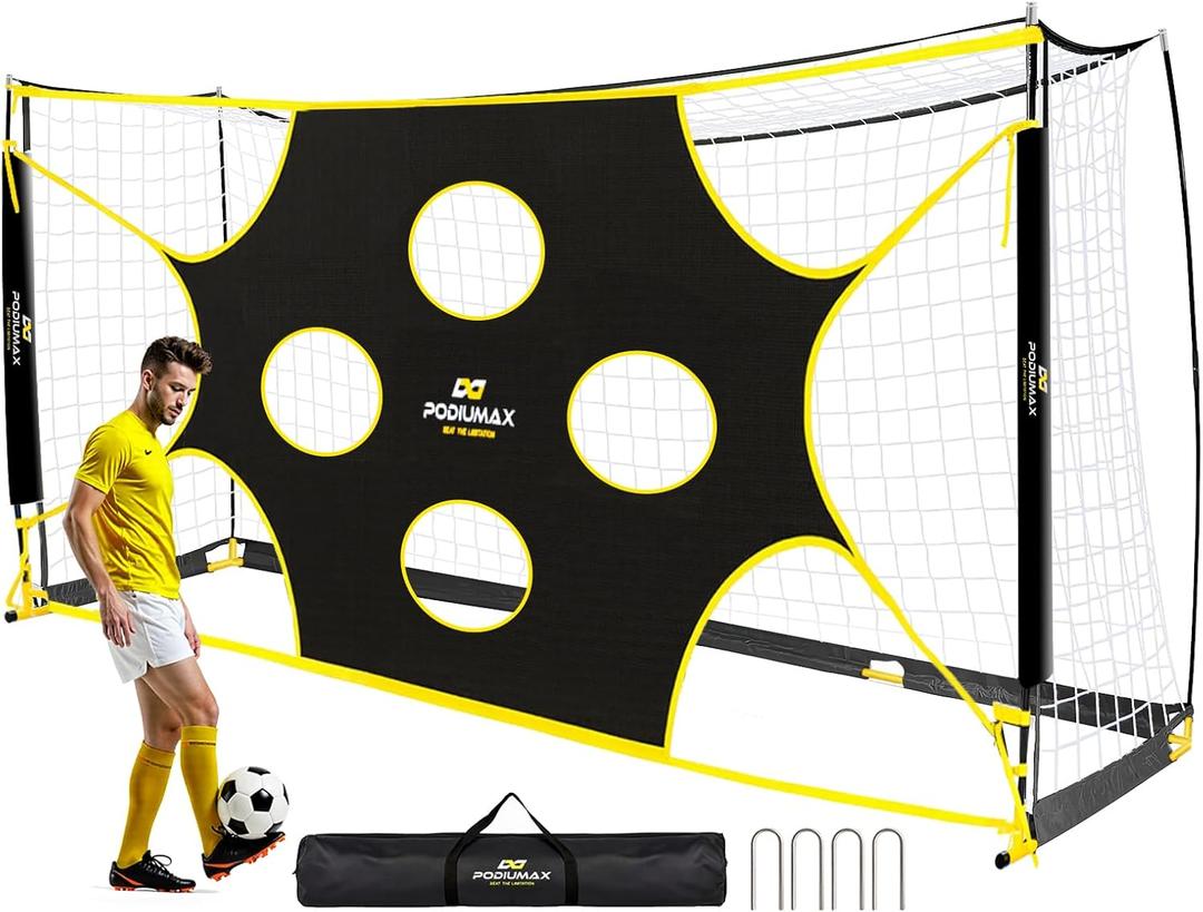 PodiuMax 16X7 FT Soccer Goal Target Net with 10 Highlighted Scoring Zones, Portable Soccer Field Equipment, Backyard Shooting Training Football Goal Net