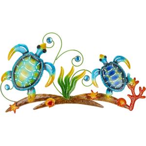 dreamskip 27" Sea Turtles Metal Beach Wall Decor Art, Coastal Ocean Style Wall Sculpture, Nautical Outdoor Decor For Garden, Pool, Fence, Patio, Bathroom Indoor