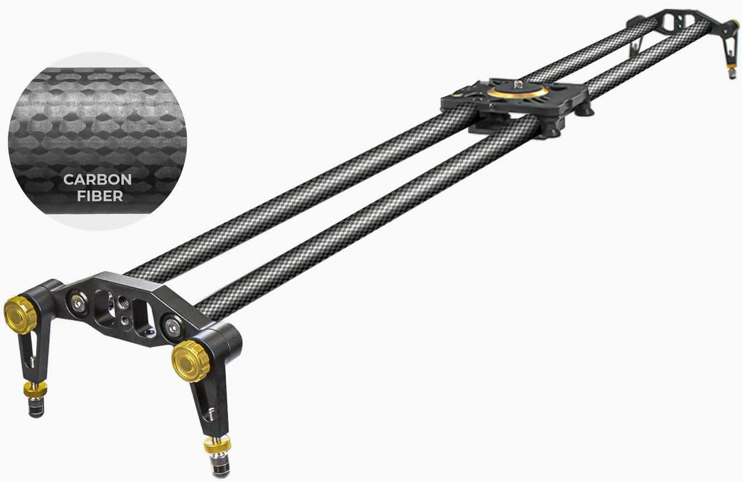 (Upgraded) 47 in Carbon Fiber Camera Slider / 120cm Dolly Track Rail, Smooth Bearing Stabilizer, Height Adjustable, Spirit Level, AGG1982