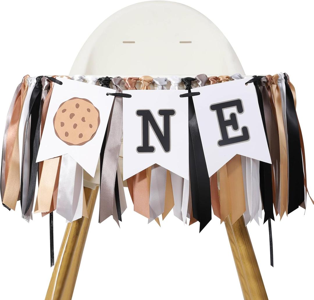 Cookie One High Chair Banner - First Birthday Party Decorations , Milk and Cookies Highchair Banner , Cookie Themed Cake Smash Party Decor , 1st Birthday Ribbon Banner