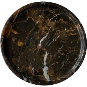 Natural Marble Stone Carving 7.9 inches Round Small Tray Jewelry Trinkets Sundries Storage Dish (Black Brown)