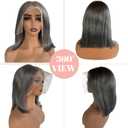Belaved Grey Salt & Peppers 13x6 Bob Lace Front Wigs Human Hair No Shedding Short HD Straight Lace Frontal Real Human Hair 180% Density Pre Plucked Bleached Knots Glueless 12 Inch
