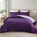 Exclusivo Mezcla Lightweight Reversible Twin Size Comforter Set, Down Alternative Comforter with 1 Pillow Sham, Twin Size Bedding Set for All Seasons, Deep Purple/Lilac