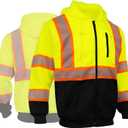 GLIMMR High Visibility Safety Hoodie Reflective ANSI Class 3 Sweatshirts for Men Hi Vis Construction Work Zipper Jackets (L)