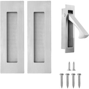 Pocket Door Handles and Edge Pull Brushed Nickel, 6 Inch Handles Hardware Latch, Recessed Finger Flush Pulls, for Closet, Sliding, Barn Door