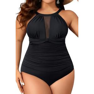Aqua Eve Plus Size Swimsuit Women One Piece Swimsuit Tummy Control High Neck Bathing Suit Ruched Swimwear Size 20W