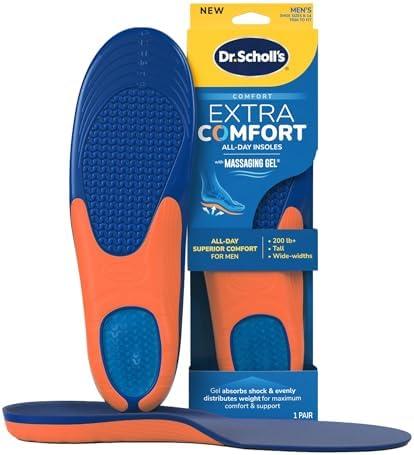 Dr. Scholl’s Extra Comfort Support Insoles Men, Size 8-14, 1 Pair: All-Day Comfort Shoe Inserts with Massaging Gel for Big & Tall Men, 200lbs+, Wide Feet - Arch Support Inserts for Men, Trim to Fit