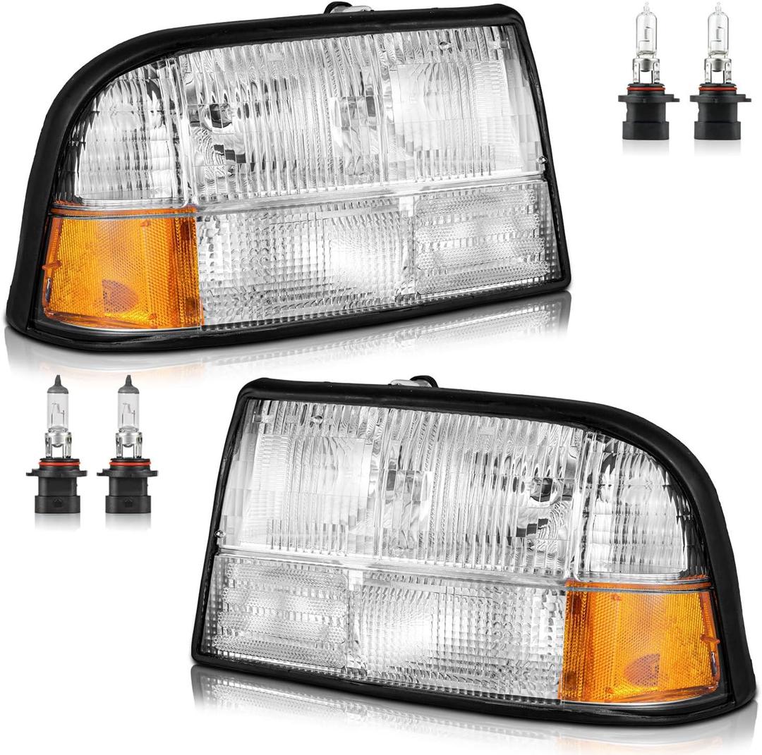 WEELMOTO for 1998-2004 GMC Sonoma Headlights Assembly Compatible with 1998-2001 Oldsmobile Bravada / 1998-2005 GMC Jimmy Headlight Replacement Fits factory models Without Fog Lights Only with Bulbs