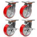 5000 lb Capacity Industrial Caster Wheels with Polyurethane & Cast Iron, Swivel Plate Casters for Platform Trucks, U-Boat Carts, Military Equipment (2 Brake &2 Swivel)