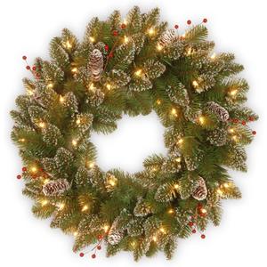 National Tree Company Pre-Lit Artificial Christmas Wreath, Green, Glittery Mountain Spruce, White Lights, Decorated with Pine Cones, Berry Clusters, Frosted Branches, Christmas Collection, 24 Inches National Tree Company Pre-Lit Artificial Christmas Wreath, Green, Glittery Mountain Spruce, White Lights, Decorated with Pine Cones, Berry Clusters, Frosted Branches, Christmas Collection, 24 Inches
