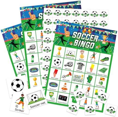 Liliful 35 Pcs Soccer Bingo Games 24 Players Ball Sport Party Bingo Cards for Kids Boys and Girls Adults Family Classroom Activities Birthday Party Favors Supplies