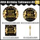 Kepeel 96Pcs 60th Birthday Party Tableware Set, Back in 1966 Birthday Party Decorations Supplies for Men Women Cheers to 60 Years Disposable Paper Plates Napkins Forks Favors, Serve 24