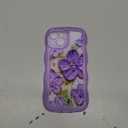 Compatible with iPhone 15 Case for Women, Cute Curly Wave Frame with Bling Glitter Butterfly Pattern, Full Camera Protection, Slim TPU Aesthetic Clear Phone Case for iPhone 15, Purple Flower