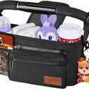 Guiseapue Universal Stroller Organizer with Cup Holder: Baby Essentials, Stroller Caddy Accessories with Detachable Phone Bag, Non-Slip Straps, Fits for Uppababy, Baby Jogger, New Moms Baby Gifts, Single Stroller, Black