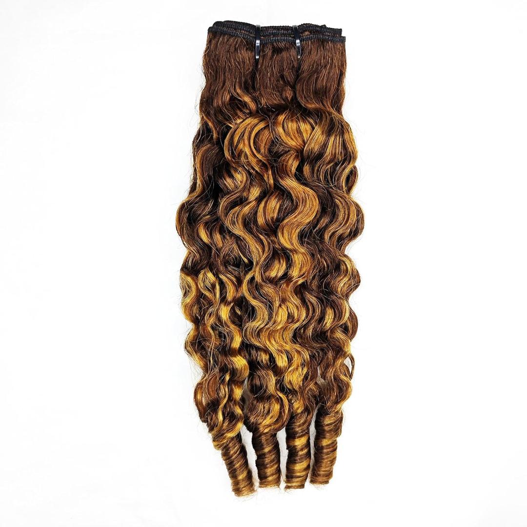 Water Wave Highlight Burmese Curly Bundles Human Hair 24 Inches Honey Blonde Ombre Human Hair Bundles Weave with Spiral End 3c4a Curly Quick Weave Hair Bundles for Women 1 Bundle