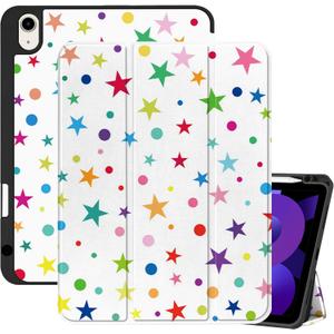Compatible with iPad Air 11 Inch Case M4/M3/M2(2026/2025/2024),Compatible with iPad Air 5th/4th (2022/2020) Generation 10.9 Inch Case Pencil Holder Cute Women Girls-Colorful Stars