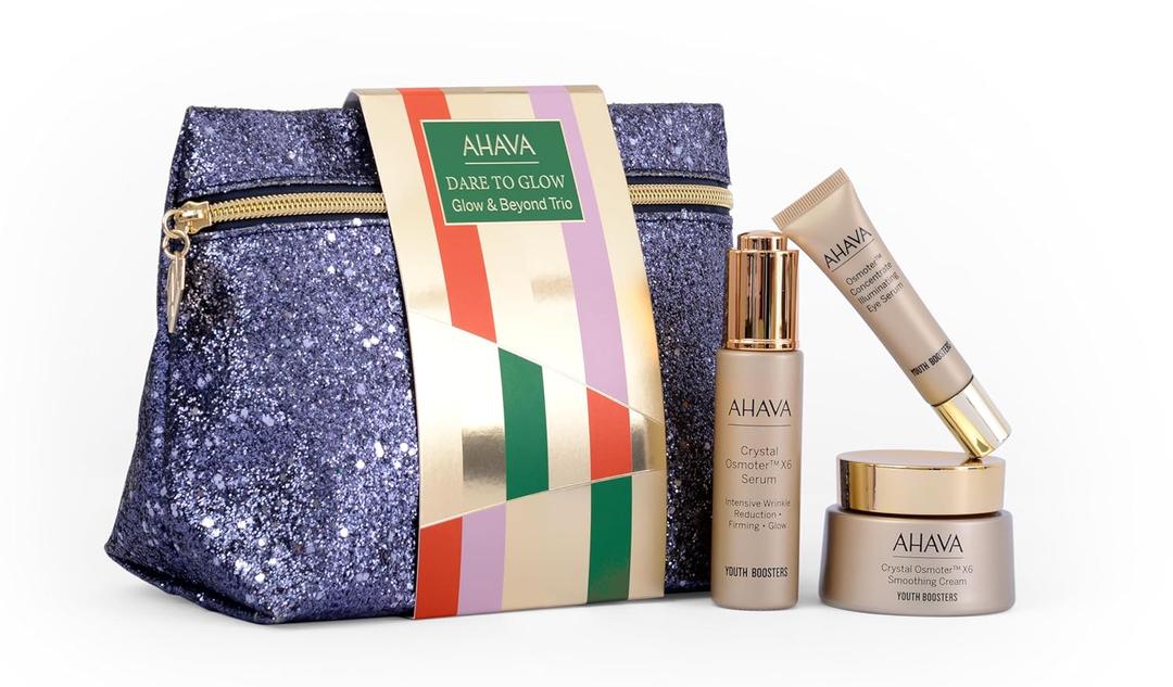 AHAVA Glow & Behold Trio  Includes Osmoter Concentrate Illuminating Eye Serum 15ml, Crystal Osmoter x6 Serum 30ml & Smoothing Cream 50ml  Hydrating, Radiance-Boosting Skincare Set