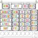Composition Notebooks Calendar Bulletin Board Set Classroom Bulletin Board Decor 54 Date Cards Colorful Pastel Flip Calendar with Adjustable Holder for Back to School Supplies, Years 2025-2028