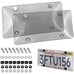 License Plate Protectors 2 Pack, Clear License Plate Cover Protector with Screw Accessories License Plates Frame for American Standard Cars, 12.2"x6.3" (Gray)