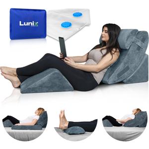 Lunix LX5 4-Piece Support for Shoulder & Upper Body Rest, Orthopedic Bed Wedge Pillow Set, Elevated Memory Foam for Post-Op Recovery & Sleep Comfort, Stone Navy