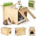 2 in 1 Extra Large 23 x 13.4 Inches Wooden Rabbit Litter Box with Hay Feeder Large Capacity Less Mess Rabbit Hay Feeder Litter Box Set for Rabbits, Bunny, Guinea Pig, Hamster, Small Animals