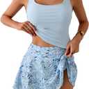 Eomenie Tankini Swimsuit for Women Tummy Control Two Piece Bathing Suit High Waisted Tank Top with Swim Skirt (X-Large, Light Blue Print)