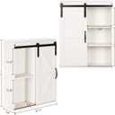 RUSTOWN Farmhouse Wood Wall Storage Bathroom Cabinet with Sliding Barn Door, Rustic Medicine Cabinet with Adjustable Shelf, 3-Tier Vintage Cabinet for Kitchen, Bathroom, Living Room (Vintage White), 27.6''x21.7''x7.8''